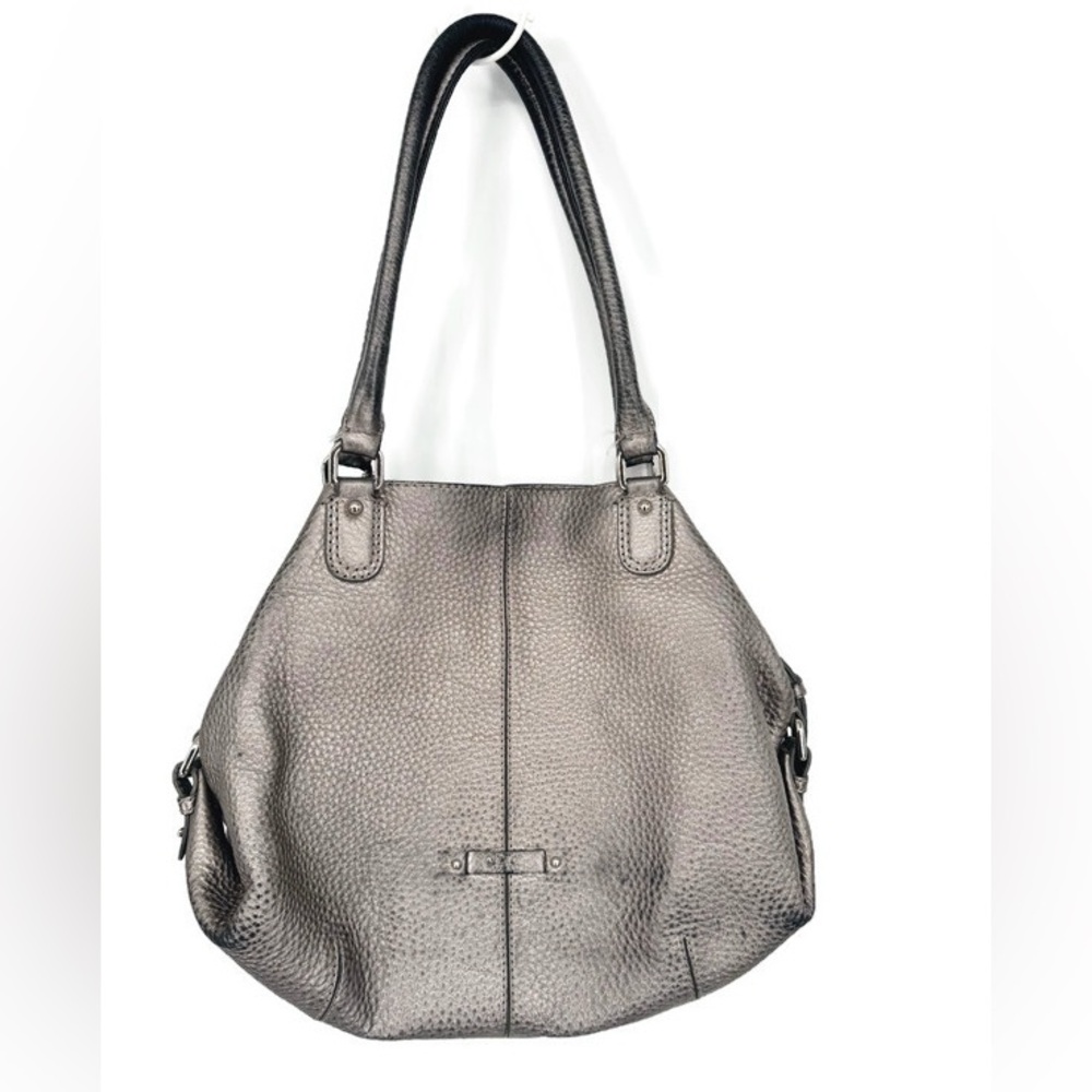 Cole Haan XLβ Silver Pebbled Leather Satchel Hobo Shoulder Bag Crossbody Strap